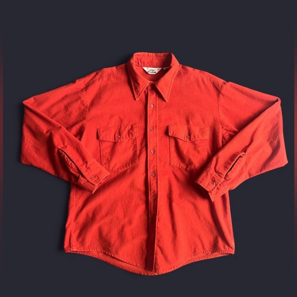 VINTAGE 60’s 70’s red/orange Duxbak heavy chamois work/hunting shirt men’s XL